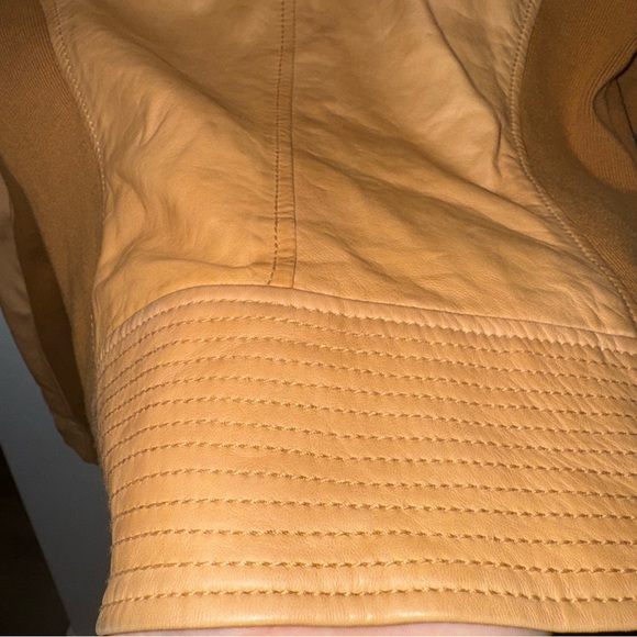 Trouve Leather ZIP Jacket Cotton Blend Medium Tan Camel Color - Picture 3 of 14